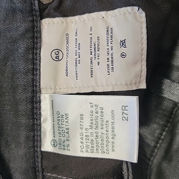 Ag Adriano Goldschmied Size 27R "The Farrah" Coated Jean in Gray, Excellent Cond - Picture 7 of 12